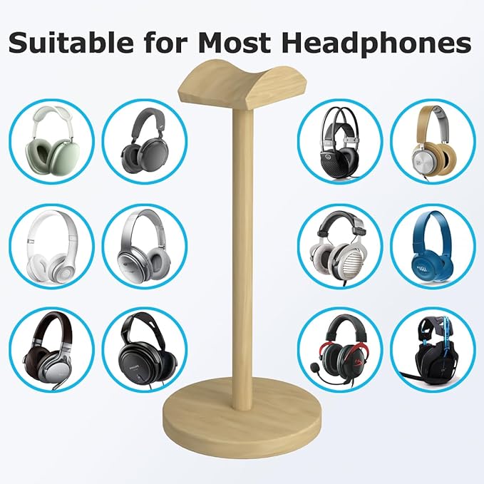Universal Headphone for Desk Hanger Holder Organizer Keeper Racks Storage Mount Gaming Headset Stand Premium Functional Craftmanship Headset Stand (Wooden)