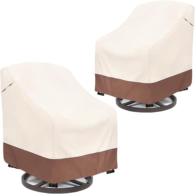 Outdoor Swivel Chair Cover 2 Pack,Outdoor Furniture Patio Chair Covers Waterproof Clearance,(33"W x 35"D x 38.5"H) Outdoor Lawn Patio Furniture Covers,Beige & Brown