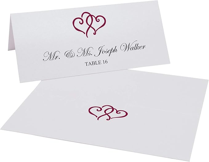 Linked Hearts Place Cards, Burgundy (Choose Color), Set of 60, Pre-cut and Scored - Wedding, Party, Dinner, and Special Events - Made in the USA