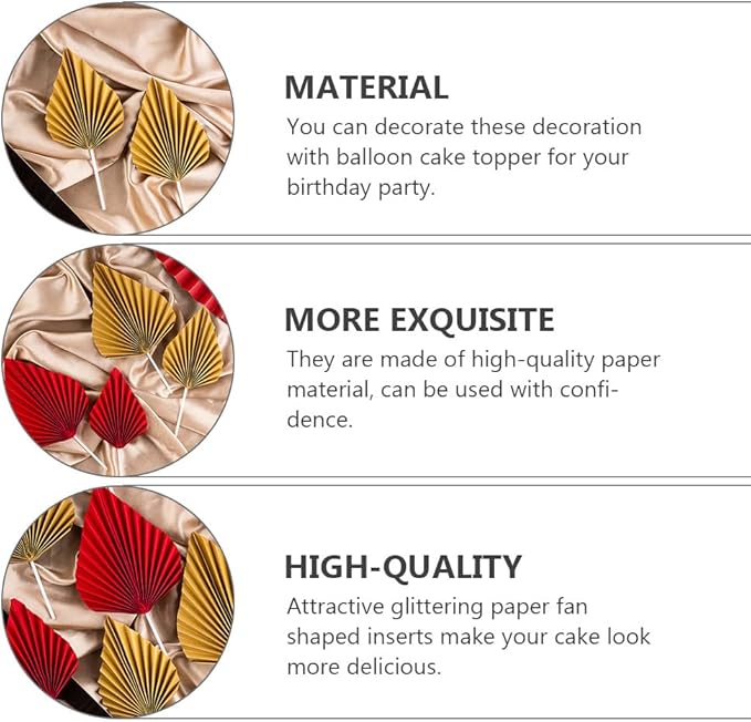16pcs Golden Tree Leaf Folding Fan Cake Toppers - Elegant Boho Cake Decorations for Birthday Party, Wedding, and Anniversary - 4.33 * 1.96 * 0.39inch