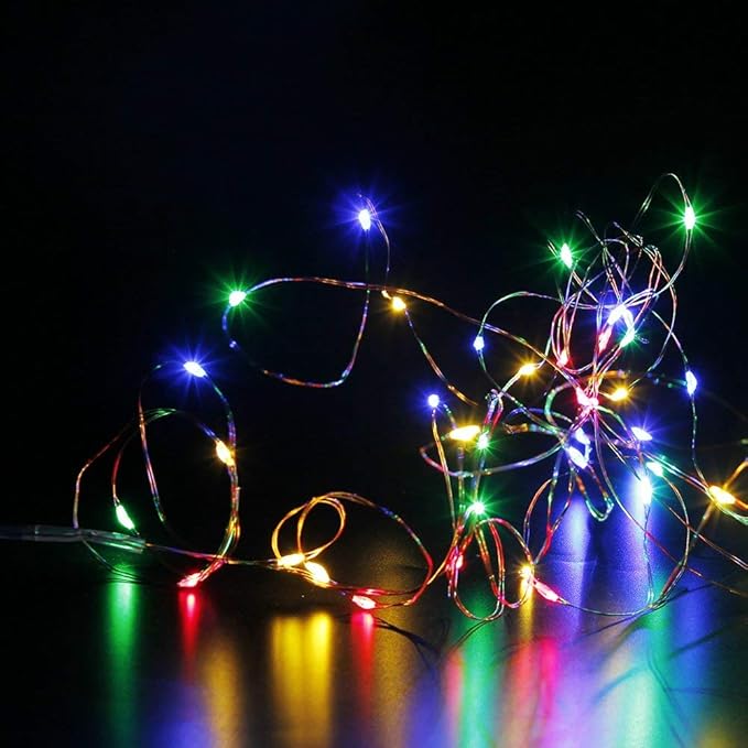 MUMUXI 20 Pack 3.3ft Fairy Lights Battery Operated String Lights, Mini LED Battery Powered Colored Waterproof Indoor Silver Wire Firefly Mason Jar Decor, Multicolor