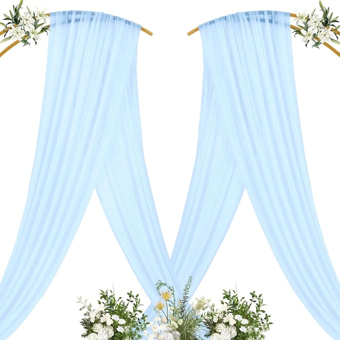 MLMC Baby Blue Wedding Arch Draping Fabric 1 Panel 29" x 20 FT Extra Long Gauze Drapes Sheer Backdrop Curtains 6.6 Yards Outdoor Drapery Panels for Wedding Baby Shower Party Ceiling Decoration