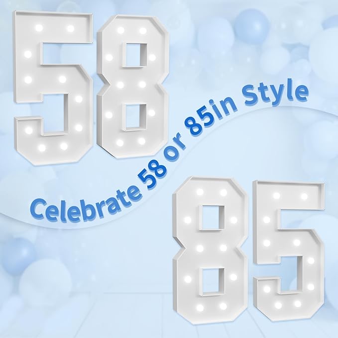 Marquee Numbers Large 58th-Birthday Decorations: 4ft Light Up Number Party Decor 58 Year Old Women And Men 85th Birthday Decoration Backdrop 85 Anniversary Cardboard Big Mosaic Balloon Frame Number 58