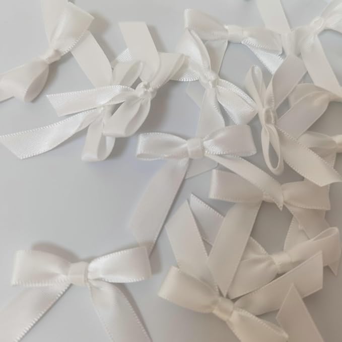 50pcs 1-1/2" Mini White Satin Ribbon Bows Without Twist Ties for Crafts Gift Wrapping Packing Christmas Decoration (White)