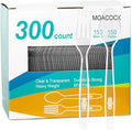 300 Count Plastic Silverware, Heavy Weight Plastic Forks Spoons Disposable Utensils Cutlery Set for Wedding Party Supplies Everyday Use