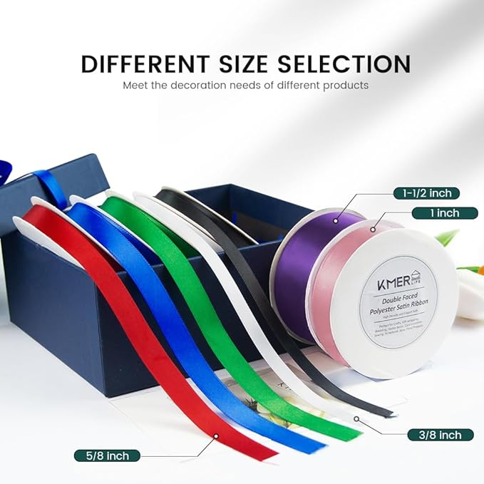 Double Faced Royal Blue Satin Ribbon, 5/8" x 50 Yards Ribbons, Perfect for Crafts, Wedding Decor, Bow Making, Sewing, Gift Package Wrapping and More