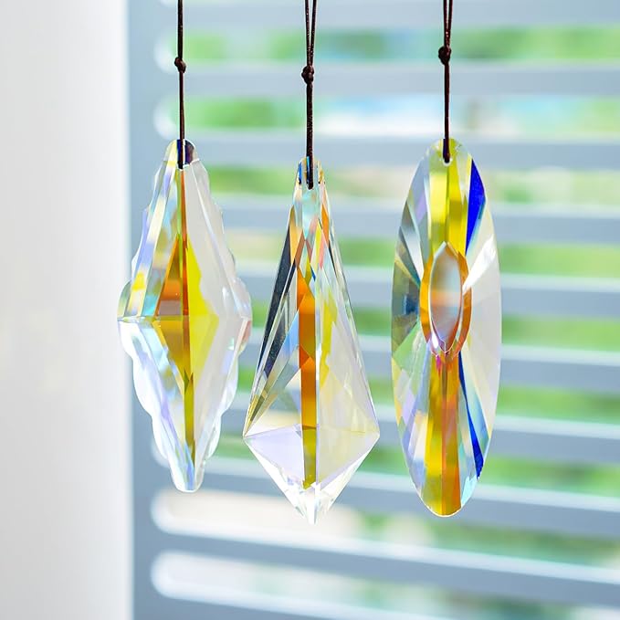 3 Pack 5'' Large Crystal Prisms Suncatchers for Windows,120mm AB Colors Hanging Sun Catchers with Glass Prisms, Rainbow Prisms Maker Suncatcher Pendant for Home Garden Decor