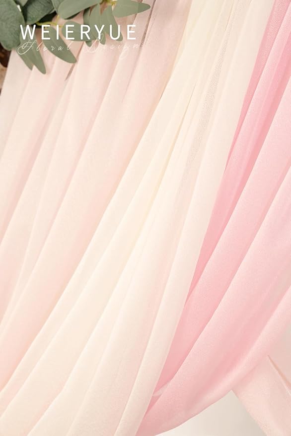 Deluxe Pink Artificial Wedding Arch Flowers with Drapes Kit-Pack of 5, 2pcs Flower Arrangements 3pcs Hanging Sheer Drapes Blue Ceremony Arbor Reception Backdrop Rose Floral Decorations.