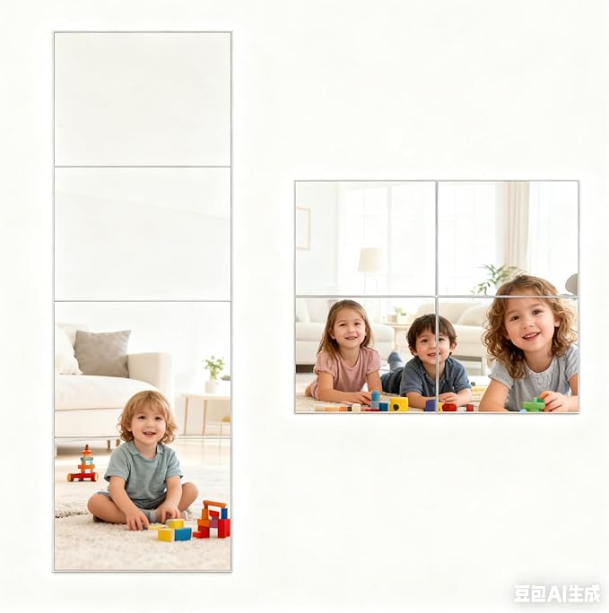 Unbreakable Acylic Small Mirror Tiles for Kids, (4-Pcs 12x16 Inch) Plastic Mirrors for Wall, Stick on Mirrors for Wall Decor, Shatterproof Mirror for Kids Bedroom