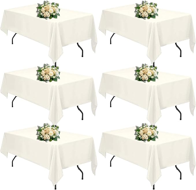 Ivory 6 Pack Polyester Table Cloth 60 x 126 Inch, Rectangle Tablecloths for 6 Foot Tables Washable Table Cloth for Party Wedding
