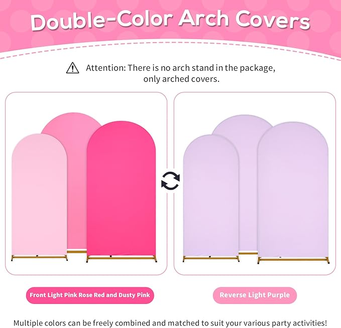 SoarDream Wedding Arch Cover Double-Sided Spandex Fitted Wedding Arch Stand Covers Set of 3 Light Purple Round Top Blushing Chiara Arch Covers 6FT 6.6FT 7.2FT for Wedding Party Decor