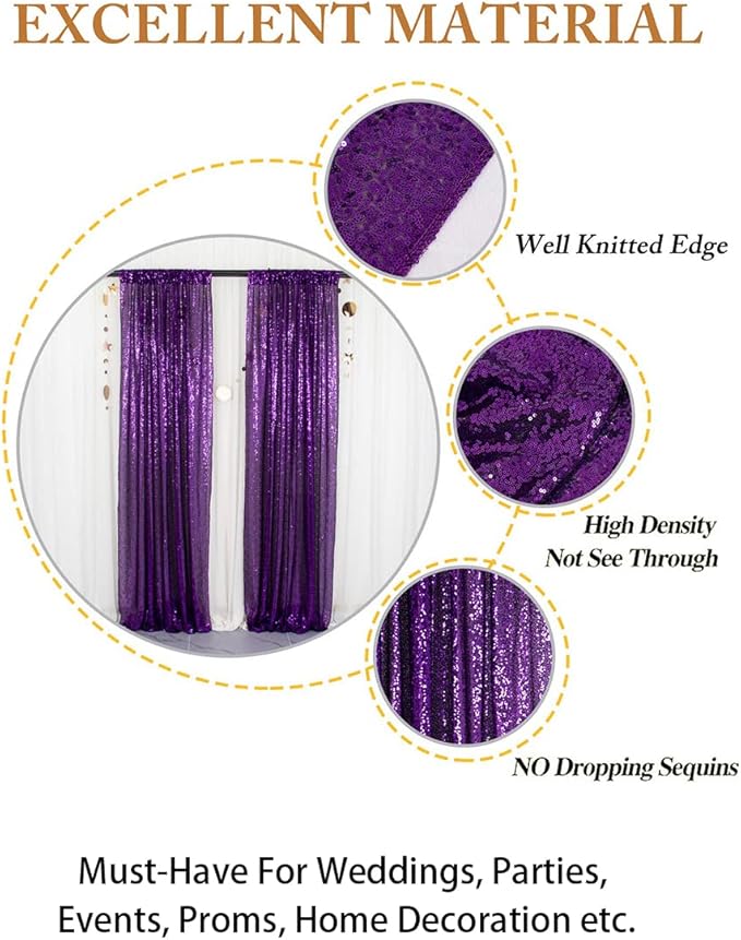 ShinyBeauty Sequin Backdrop Curtains 4 Panels Purple 2FTx8FT Sequin Fabric Photo Backdrop Curtains Purple Glitter Curtains for Party