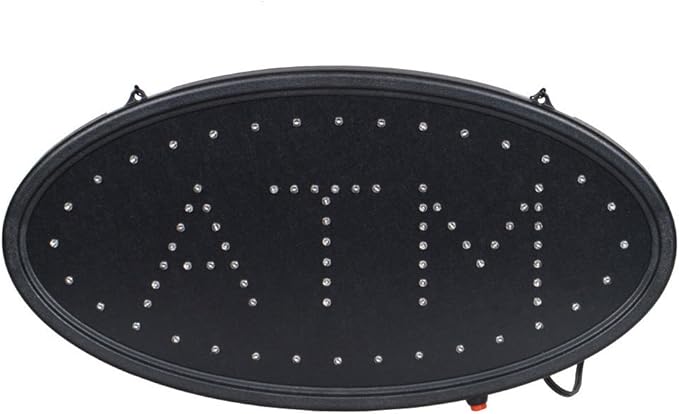 Boshen Led ATM Signs Decor for Bank Business Mart Shop Store Bar Cafe Now Open Sign Display On/Off Switch + Chain (19" Lx 10"W(Oval"ATM"))