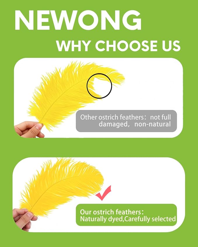 NEWONG 30pcs Yellow Ostrich Feathers Natural Bulk 9-12in（23-30cm） Vase Craft Wedding Home Party Centerpieces Christmas Day Decoration