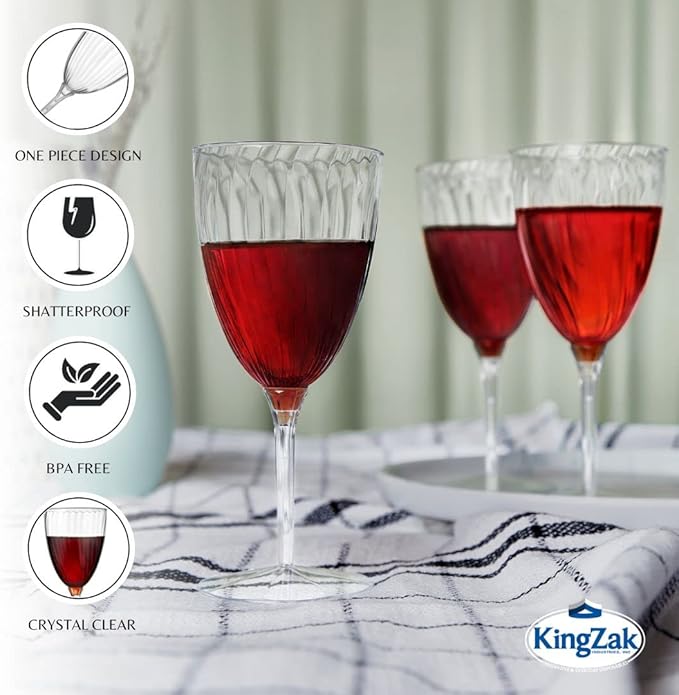 Lillian Tablesettings Premium Wine Glasses 8 oz. Clear Hard Plastic 1-Piece Disposable Cups Value Pack-96 Count