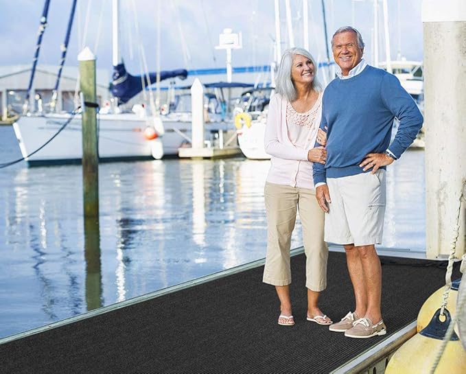 House, Home and More Indoor Outdoor Double-Ribbed Carpet Runner with Skid-Resistant Rubber Backing - Smokey Black - 4 Feet x 40 Feet