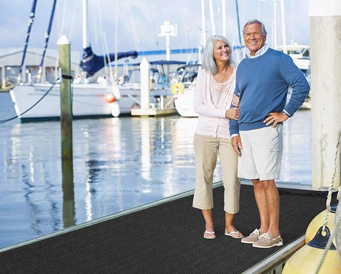 House, Home and More Indoor Outdoor Double-Ribbed Carpet Runner with Skid-Resistant Rubber Backing - Smokey Black - 4 Feet x 30 Feet