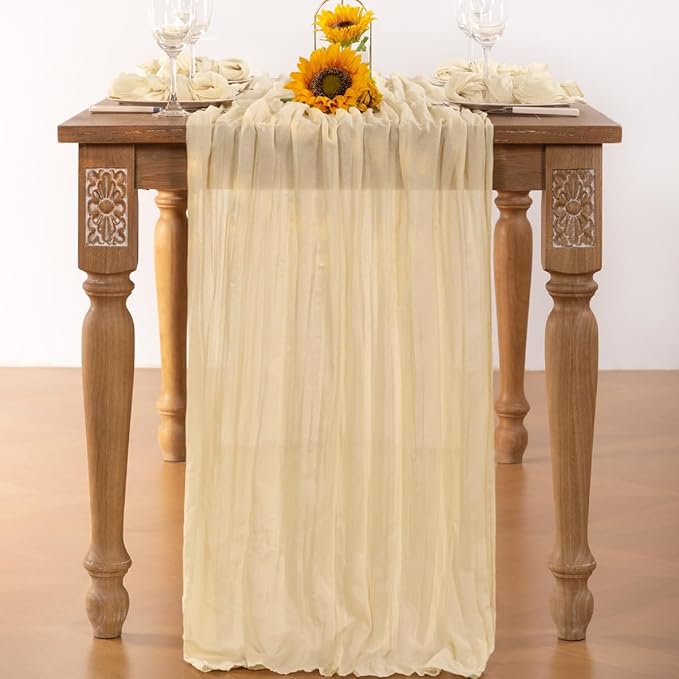 Beige Cheesecloth Table Runner 4 Pack Fall Table Runners 120 Inches Boho Gauze Cream Cheese Cloth Fall Table Decorations for Thanksgiving Wedding Bridal Baby Shower Garden Party Decor