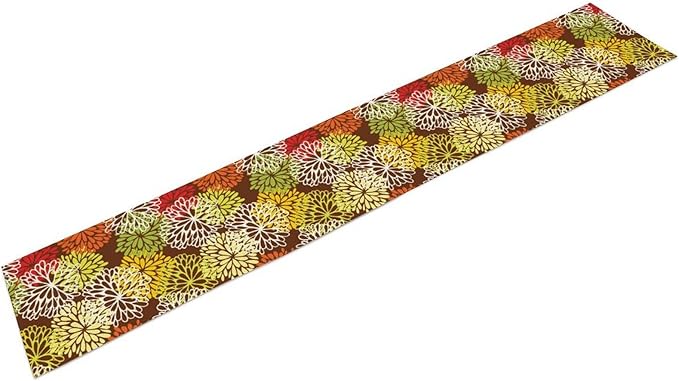 Brown Dahlia Floral Table Runner, Seasonal Autumn Thanksgiving Pattern Print for Home Kitchen Table Decor Dining Coffee Room Party Decor 13x60 Inch