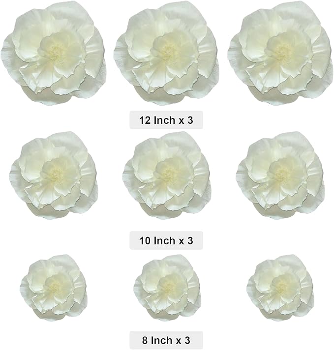 BRT Bearingshui Crepe Paper Flowers Decoration for Wall Total 9 Pcs, Artificial Flowers for Wedding Decor,Flower Backdrop Decor, Baby Bridal Shower Birthday Party, Beige 3D Wall Flowers Decor