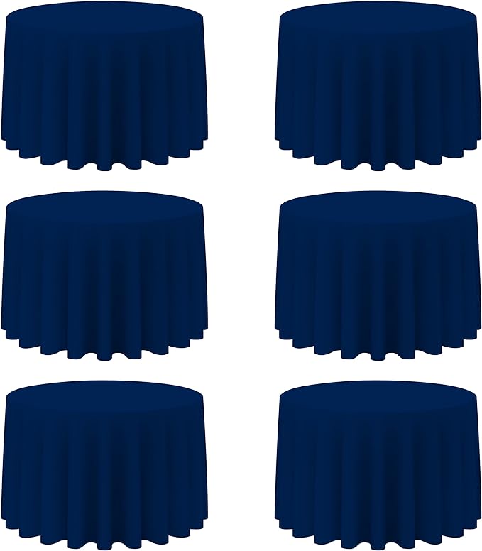 BRILLMAX 6 Pack Navy Blue Round Tablecloths 108 Inch - Circle Bulk Linen Polyester Fabric Washable Table Cloth Cover for Wedding Reception Banquet Birthday Party Buffet Restaurant