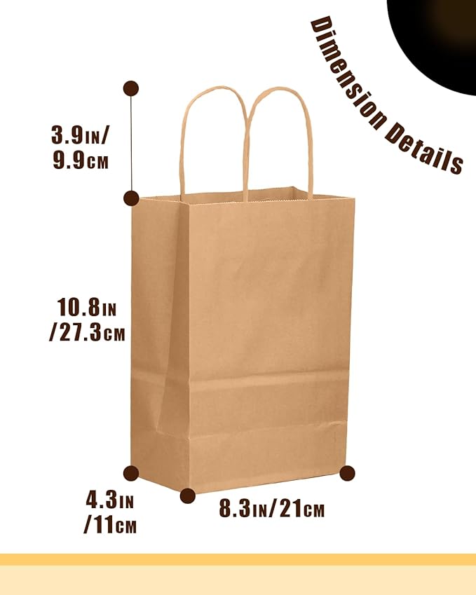 qiqee 30-Packs Brown Gift Bags with Handles Bulk 10.8"x8.3"x4.3" Medium Size Kraft Paper Bags Multiple Uses (Medium Size)