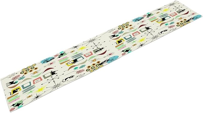 Colorful Geometric Table Runner,Vintage Mid Century Cute Cat Abstract Morden Print Tablecloth Burlap for Hotel Indoors Outdoor Dining Room Kitchen Home Decor, 13x60in