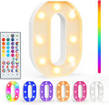 Pooqla Colorful Light Up Numbers, 35 Colors LED Marquee Number Lights for 10th Birthday Decorations with Remote, RGB Lighted Numbers for Party, Wedding, Bar, Night Light, Home Decor, Number 0