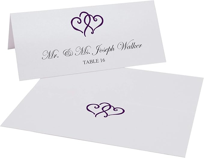 Linked Hearts Printable Place Cards, Eggplant (Choose Color), Set of 150 (25 Sheets), Laser & Inkjet Printers - Wedding, Party, Dinner, and Special Events - Made in the USA