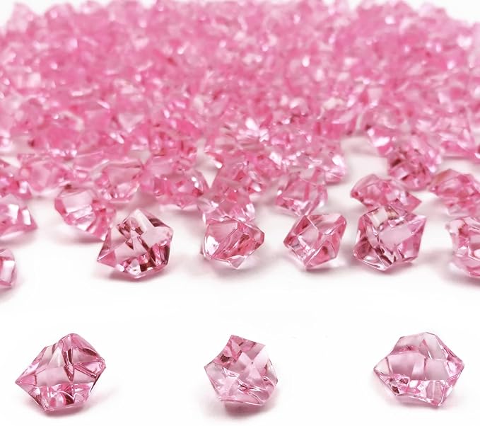 Fake Ice Rocks, 150 PCS Pink Acrylic Ice Rocks Pink Fake Crushed Ice Cubes,Vase Fillers for Valentine's Day