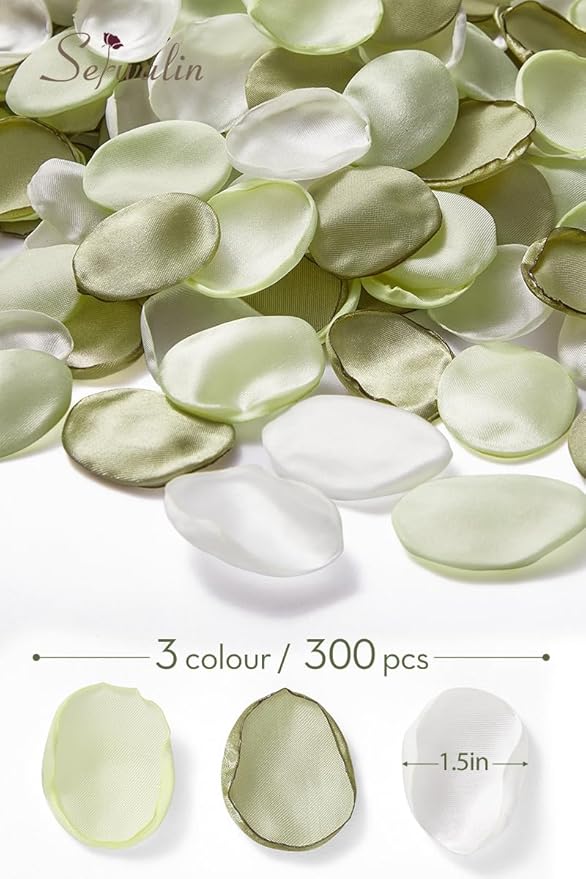 Serwalin 300Pcs Silk Rose Petals Artificial Flower Petals for Weddings Bean Green Fake Rose Petals Flower Girl Aisle Romantic Decor Dinner Table Centerpieces Proposal (3 Color Mixes)