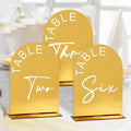 Gold Mirror Arch Wedding Table Numbers 1-15 with Stands, 5x7 Inch Acrylic Arch Sign with Holder for Wedding Reception Table Centerpiece Decoration(Gold Mirror)