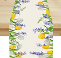 Floral Tulip Lavender Table Runner, Spring Watercolor Flower Plants Nature Butterfly Table Runner for Kitchen Dinner Living Room Home Party, 13x70 Inch