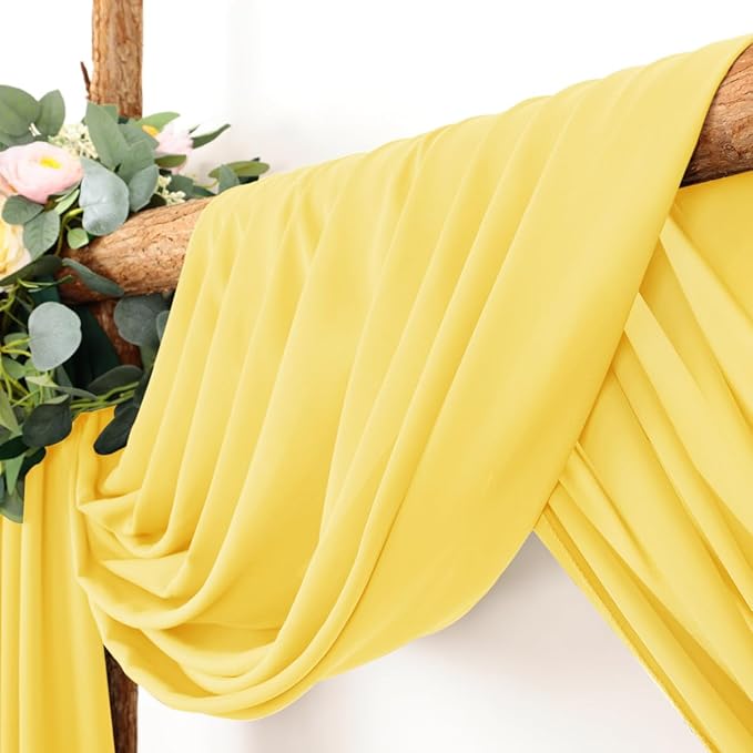 Wedding Arch Draping Fabric 2 Panels 30'' x 18FT Yellow Sheer Chiffon Arch Drapery for Photo Booth Bridal Shower Baby Shower Church Decor Newborn Photography Christening Outdoor Party
