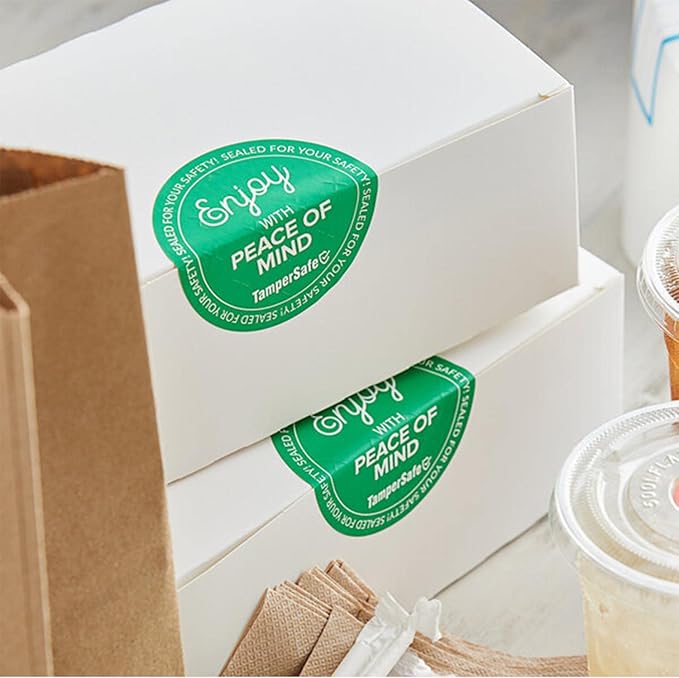 Angel's Peel Lounge Tamper Proof Stickers Roll — Tamper Evident Stickers for Delivery Food Safety, Bakery Boxes, Writable Seal Tape, Thank You Labels for Packaging - 3x3in 250-COUNTS, Green, Round