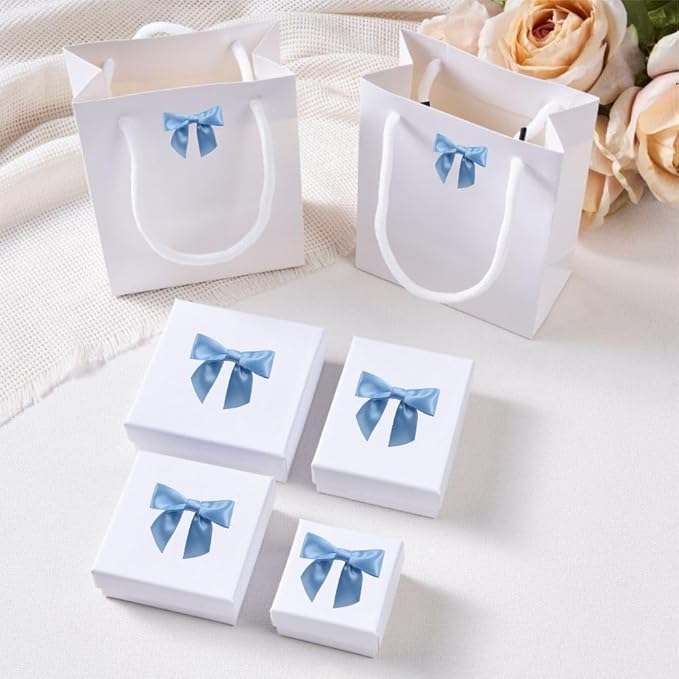 2.5" Hgzgch Light Blue Satin Ribbon Bow for Gift Wrapping, Premade Bows for Crafts, Cake, Party Favors, Handmade Bows with Double-Sided Tape, Self Adhesive Gift Bows for Presents, Treats - 50pcs