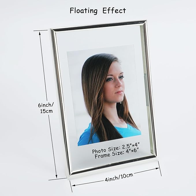 Silver Floating Frame (4"x6",Vertical) with Romantic Heart, For Picture Sizes 3x5, 2x3,1x2, Tabletop Photo Frame, Classy Gift For Festival, Home or Wedding…