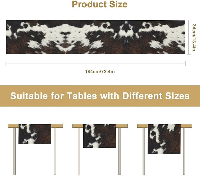 Cow Print Table Runner, Brown Cowhide Print Western Style Table Runner Country Farmhouse Cottage Cow Patten Table Decoration for Home Kitchen Dining, 13x70 Inch