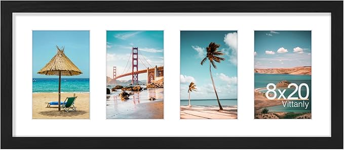 Vittanly 8x20 Collage Picture Frame, Displays 4Pcs 4x6 Pictures with Mat, Picture Frames Collage Wall Decor for Horizontal or Vertical Display, Black, 1 Pack
