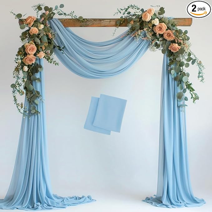 Wokceer Wedding Arch Draping 2 Panels 28.7" x 20FT Baby Blue Sheer Fabric Backdrop for Ceremony, Birthday Party, Bridal Shower Decoration