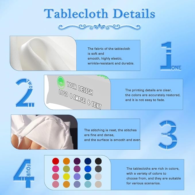 Custom Table Cloth with Business Logo 4FT 5FT 6 FT 8 FT Spandex Customized Table Cover Stretch for Tradeshow Events Birthday Wedding Anniversary Mantel Personalized Table Cloth (8FT)