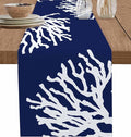 Coastal Coral Cotton Linen Table Runner for Dining Kitchen, Wedding Outdoor Party Tablerunners Decoration, Navy Blue Nautical Ocean Beach Dresser Scarf Coffee Tablecloth Runners 13x90 Inches