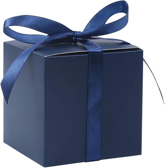 COTOPHER 60pcs Small Gift Boxes, Favor Boxes 2x2x2 inches Paper Gift Boxes with Ribbons Candy Box for Wedding Favors Baby Shower Bridal Shower Birthday Party (60pcs 2x2x2, Blue)