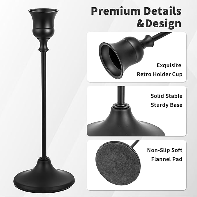 CHILL RECIPE Black Candlestick Holder Tall Taper Candle Holder for Home Decor Table Centerpiece Party Festival Decorations Halloween Decoration (2 Set 6Pcs)