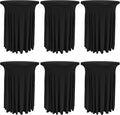 6 Pack Round Cocktail Tablecloth 32"x 43" Spandex Cocktail Table Skirt, Washable Stretch Fitted Table Covers for High Top Bar,Wedding,Party,Events (Black)