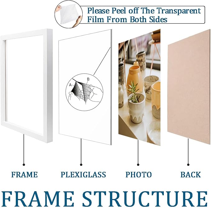KTKDE A2 Picture Frame White Woodgrain Display 16.5x23.4 inch Poster Frames Vertical & Horizontal Wall Hanging Large Picture Frame and Artwork-Perfect for Christmas gifts and Home Decor