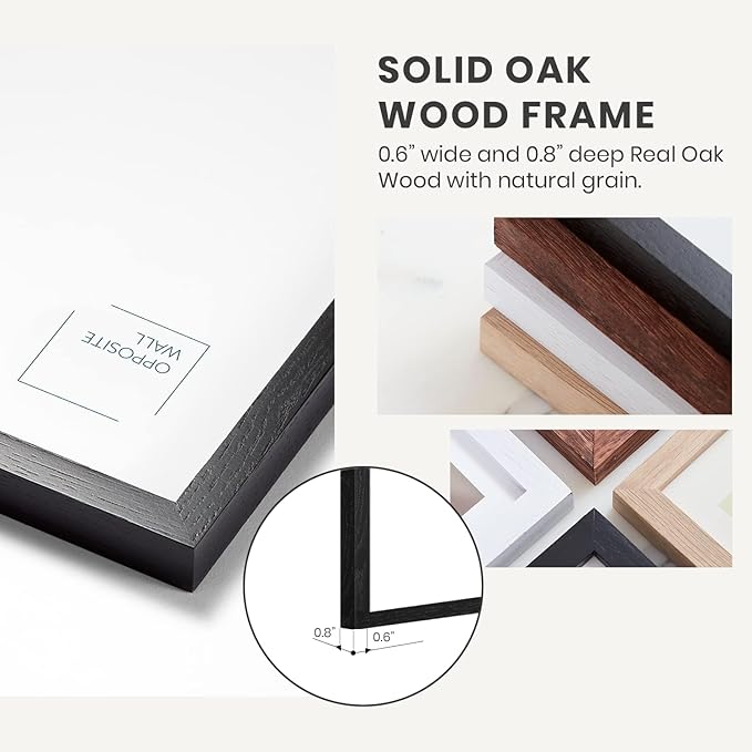 Opposite Wall - 9x12 in - Black Oak Wood Picture Frame - Lightweight, Versatile & Shatterproof - Wall Hanging Poster or Photo Frame - Wall Decor for Office, Gallery & Home