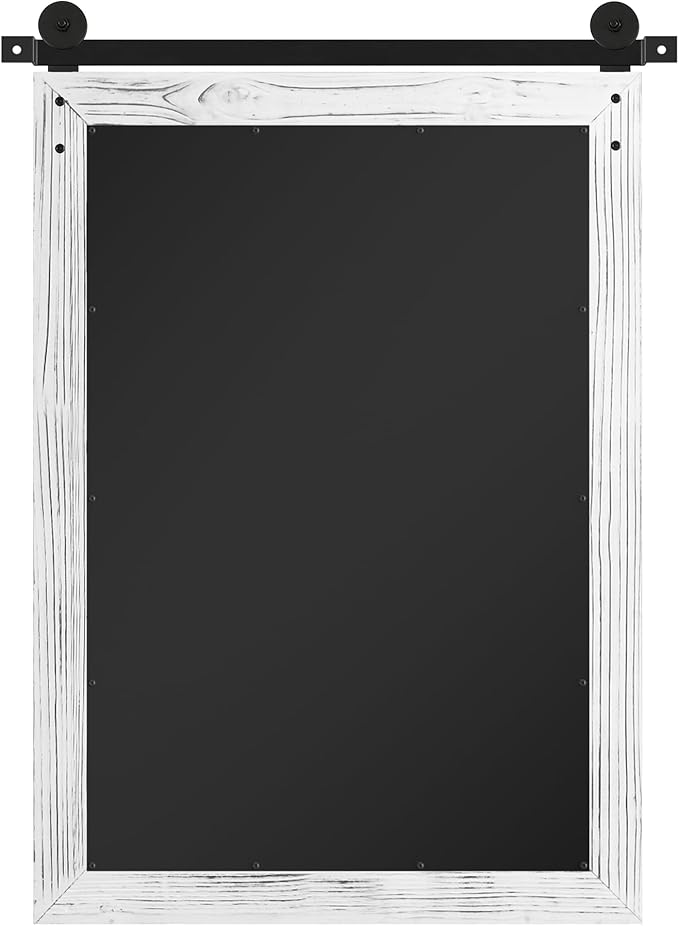 COGOOD Farmhouse Bathroom Mirror - 42 x 29 Rustic Barn Door Style Mirror for Living Room, Entryway, Vanity Wall Decor (White)