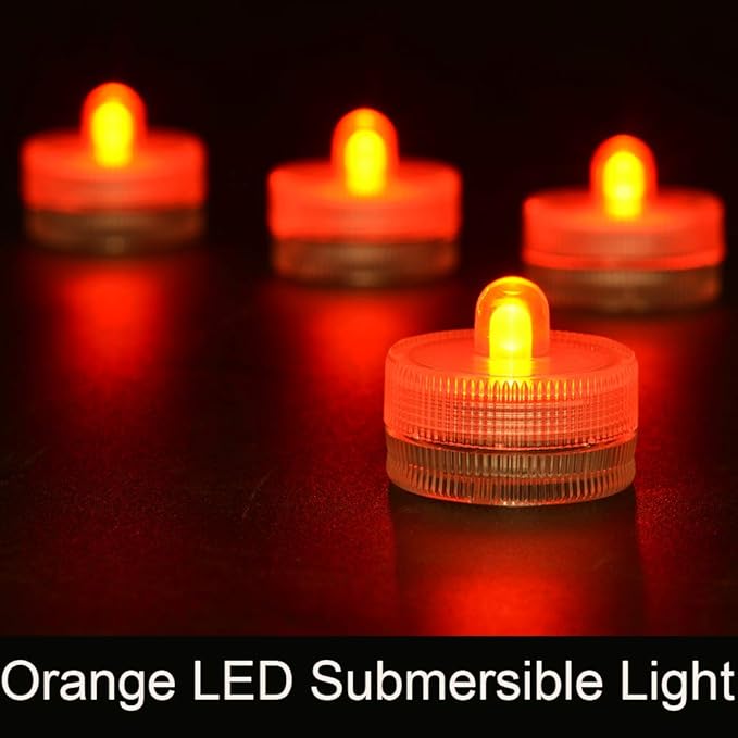 KITOSUN Submersible LED Lights cr2032 Battery Powered Underwater Waterproof LED Tea Light Candles for Events Wedding Centerpieces Vase Floral Xmas Holidays Home Decor Lighting(Pack of 12) (Orange)