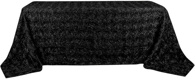 Efavormart 90"x132" Wholesale Rectangle Table Cover Black Grandiose Rosette 3D Satin Tablecloth for Wedding Party Event